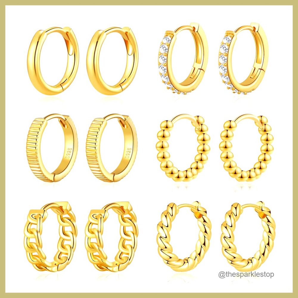Gold Plated Huggie Hoop Earrings Hypoallergenic Lightweight Stack Jewelry